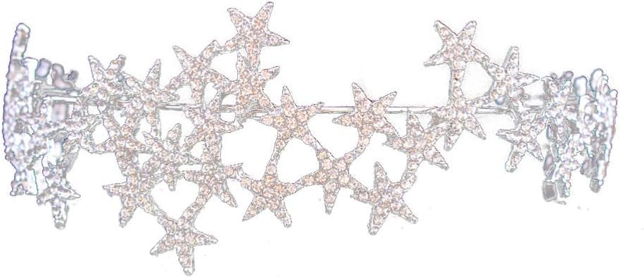 Bride Wedding Crystal Rhinestone Star Crown Hair Accessories for Women (White)