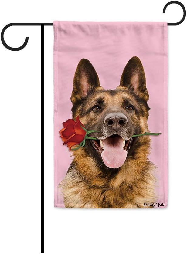 BAGEYOU Your Sweetheart Lover Dog Garden Flag Pet German Shepherd Dog and Red Rose Floral Decor Home Banner for Outside 12.5X18 Inch Print Both Sides