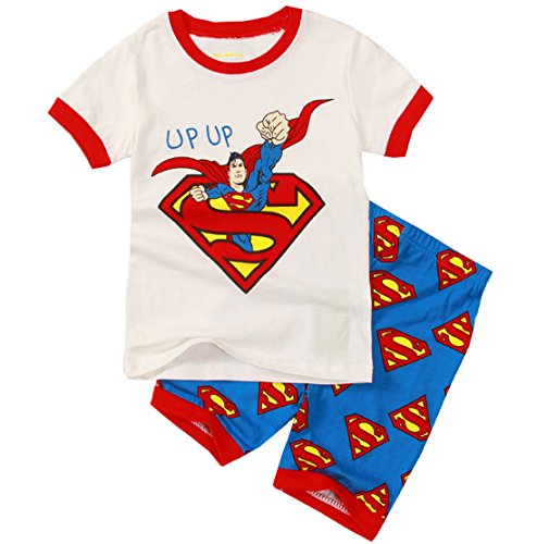Sidney Boys Summer Superman Shorts Pajamas Sets Cotton White (3t, White)