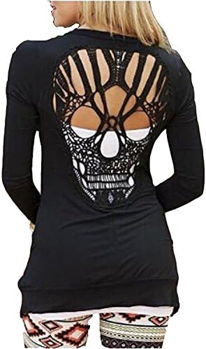 YUMiiiooo Nice Womens Slim Skinny Solid Skull Hollow Out Blouse Cardigan Black L