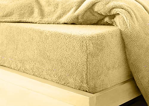 Teddy Bear Fleece Fitted Bed Sheet Extra Deep 30 cm or Duvet Covers Single Double King Super King Size UK (Pillow Pair ochre)