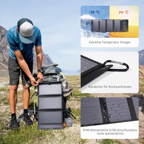 BigBlue 28W Portable Solar Charger with 3 USB Port (4.8A Total), Waterproof Solar Panel, Foldable, Ideal for Outdoor Activities, for Recharging USB Devices -iPhone Android GoPro
