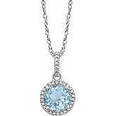 Sonia Jewels Solid 925 Sterling Silver Sky Blue Topaz and .01 Cttw Diamond Charm Pendant Chain Necklace 18" (12mm x 9.4mm)
