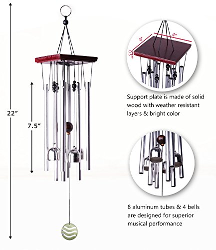 punada Premium Wind Chimes Outdoor, 22" Amazing Grace Wind Chimes for Outdoor Indoor Patio Garden Balcony, Beautiful Outdoor Decor (Silver)