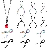 PH PandaHall Pendant Pinch Bail Clip, 48pcs 3 Sizes Pendant Connector Clasps 14 16 19mm Clasp Clips 304 Stainless Steel Ice Pick Pinch Bails for Necklaces Jewelry DIY Crafts Making, Black/Rainbow