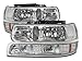 HEADLIGHTSDEPOT Headlights Compatible with Chevrolet Silverado 1500 HD 2500 3500 Suburban Chevy Tahoe Left Driver and Right Passenger Side Halogen Chrome Headlamps Signals And Corners Assembly