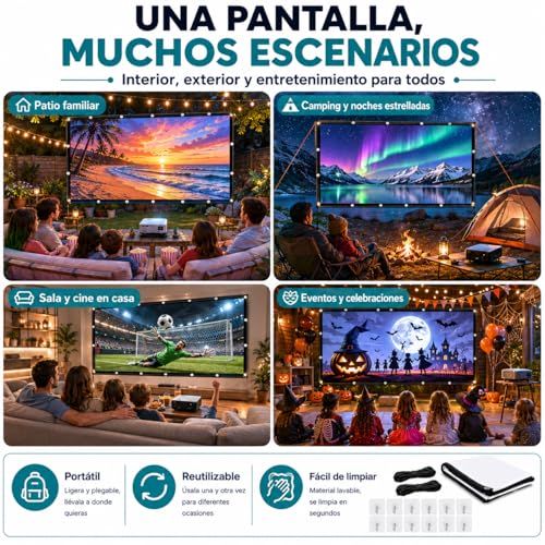 TPOUIDD Visualización de Proyector de 150 Pulgadas, Pantalla de Proyeccion Portátil Plegable HD 16:9, Resistente a Las Arrugas, Apta para Uso en Exteriores, Interiores y Cine en Casa (150)