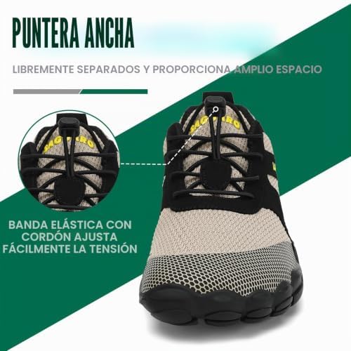 Zapatillas Barefoot Hombre Mujer Zapatillas Minimalistas Zapatos Barefoot Calzado Minimalistas Zapatillas de Trail Running Barefoot Shoes para Zero Drop Suela Caqui,Gr.42