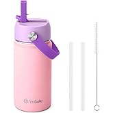 Fimibuke Kids Insulated Water Bottle - 14oz BPA-FREE 18/8 Stainless Steel Travel Tumbler Leak Proof Double Wall Vacuum Kids Cup with Straw Metal Water Bottle for School Boys Girls (1 Pack, Candy)