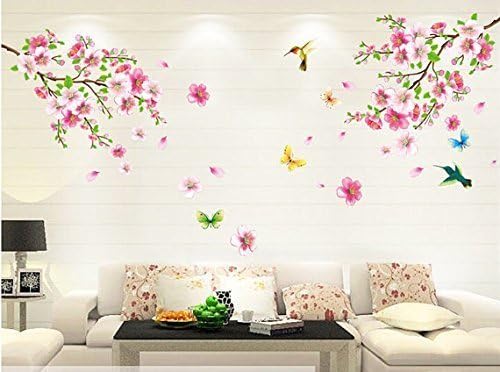 Leisure4U Pink Cherry Flowers Blossom Tree Nursery Wall Decor Sticker Decal Removable Vinyl Name Wall Art Decal