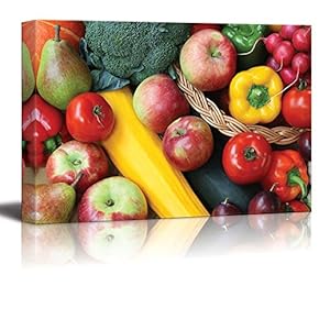 Canvas Prints Wall Art - Closeup of Various Colorful Fruits and Vegetables | Modern Wall Decor/Home Decoration Stretched Gallery Canvas Wrap Giclee Print. Ready to Hang - 12" x 18"