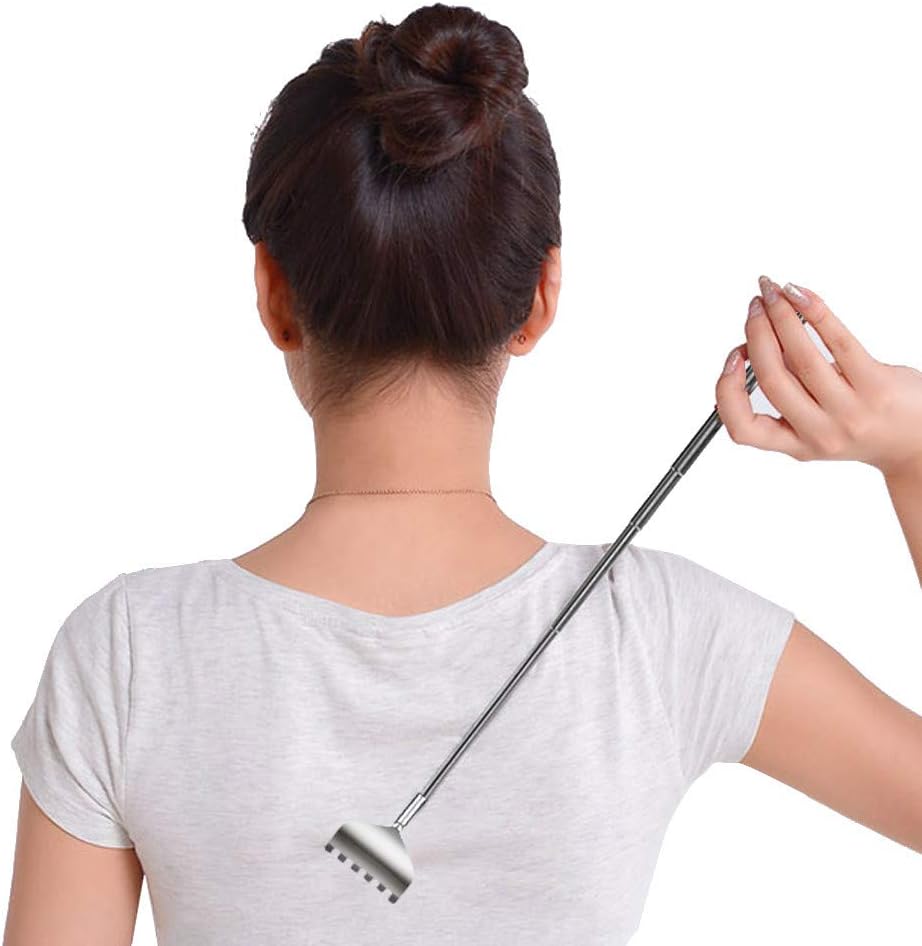 Wffo 2PCS Stainless Steel Telescopic Back Scratching Device ♚♚Extendable and Durable (Silver)
