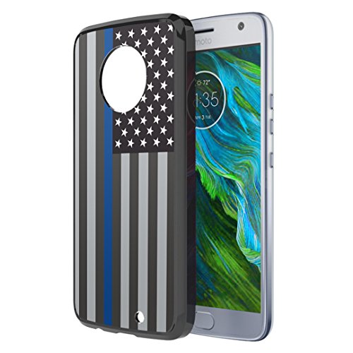 Moto X4 Case, Capsule-Case Hybrid Slim Hard Back Shield Case with Fused TPU Edge Bumper (Black) for Motorola Moto X4 (Moto X 4th Generation) - (USA Flag Blue Line)