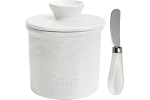 SGAOFIEE Butter Bell, Butter Crock for Counter With Water, Butter Bell Crock, Butter Keeper, Countertop French Ceramic Butter Dish Keeper for Spreadable Butter, White