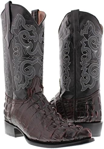 Texas Legacy - Men's Black Cherry Crocodile Tail Print Leather Cowboy Boots J Toe 11 E