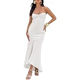 DIWIDI Summer Satin Tube Top Strapless Midi Dress for Women 2025 Formal Ruched Backless Wedding Guest Long Dresses