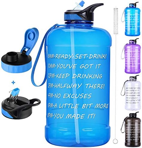 Large 1 Gallon Water Bottle,128oz Big Sports Water Bottle with 2 Replacement Lid, Straw/Motivational Time Marker/Hand Strap,Leakproof BPA Free Water Jug for Gym Fitness Workouts Camping Outdoor Large 1 Gallon Water Bottle,128oz Big Sports Water Bottle with 2 Replacement Lid, Straw/Motivational Time Marker/Hand Strap,Leakproof BPA Free Water Jug for Gym Fitness Workouts Camping Outdoor