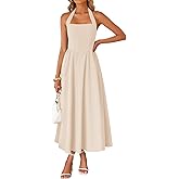 ZESICA Women's Summer Sleeveless Halter Midi Dress 2026 Off Shoulder High Waist Flowy Beach Wedding Guest Long Dresses