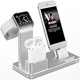OLEBR Apple Watch Stand Aluminum Apple Watch Charging Stand AirPods Stand Charging Docks Holder for Apple Watch Series 3/2/1/ AirPods/ iPhone X/8/8Plus/7/7 Plus /6S /6S Plus/ iPad-Silver