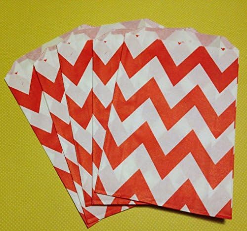 Set of 12 - Paper Bags with Red Chevron design