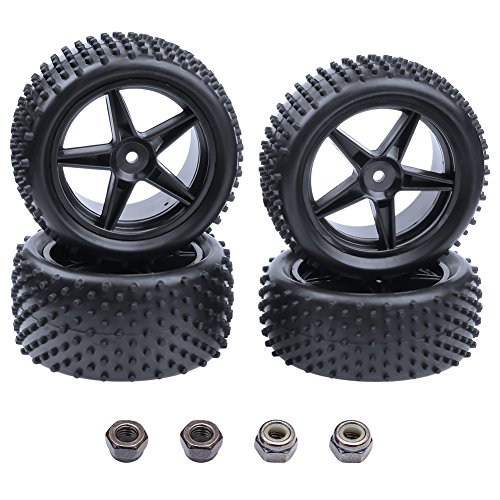 HobbyPark Front and Rear Tires & Wheels Set 12mm Hex Hubs Foam Inserts For Redcat HPI Exceed RC 1/10 Off Road Buggy Tyre (4-Pack)