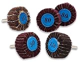 Katzco Flapper Wheel Buffing Flap Wheels - 5 pieces 2 x 1 Inch Heavy Duty and Durable Flap Disk - 1/4 Inch Shanks Fit all Drills - 40, 60, 80, and 120 Grit