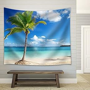 Palm Tree on Tropical Beach - Fabric Tapestry, Home Decor - 51x60 inches