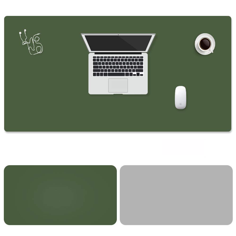 ele ELEOPTION PU Leather Extended Mouse Pad, Multifunctional Waterproof Office Desk Writing Mat, Double Side Ultra-Thin Large Pad for Office Home (DarkGreen/Gray, 90x45cm)