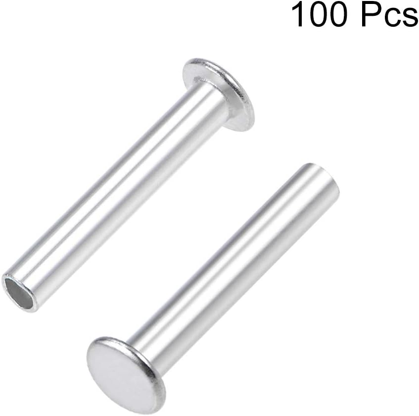 sourcing map 100 Pcs 3mm x 18mm Aluminum Flat Head Semi-Tubular Rivets Silver Tone, M3 x 18mm - Image 4
