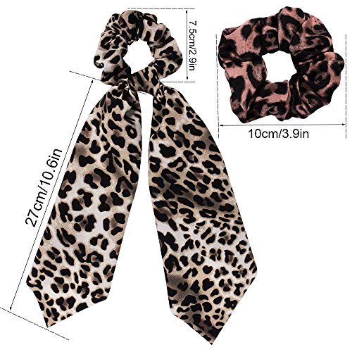 Scarf Scrunchies Women Hair Ties - Satin Silk Hair Scarves Scrunchys Bow Leopard Ribbon Scrunchy with Tails For Thick Hair No Crease Accessories Soft Ropes Ponytail Holder with Designs Long Ponytail H - Thumbnail 6