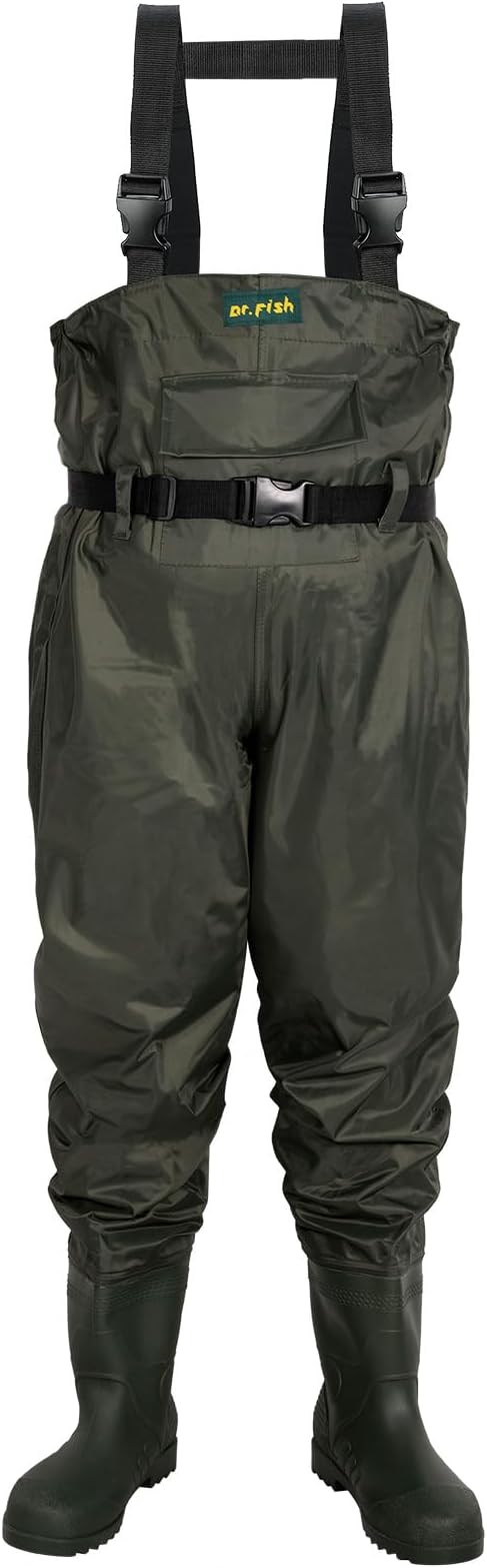 Dr.Fish Waterproof Chest Waders with Boots UK Size 7 Crosswater Belts
