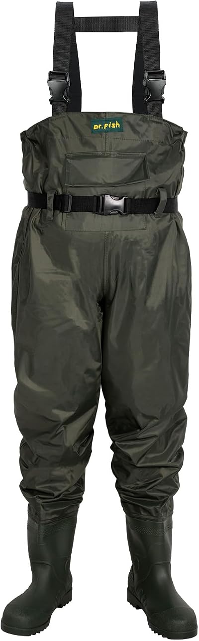 Dr.Fish Waterproof Chest Waders with Boots UK Size 7 Crosswater Belts