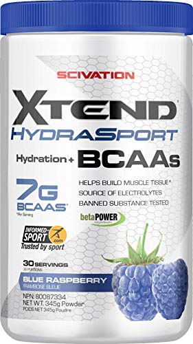 Scivation Xtend Hydrasport Bcaa Powder, No Sugar Sports Drink +Hydration, Blue Raspberry 30 Serving 345 Gram Blue Raspberry