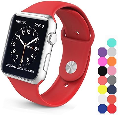 XIYA Soft Silicone Replacement Sport Band for Apple Watch for 2 Lengths, Red,38mm
