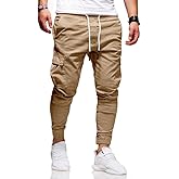 Men's Casual Pants - Cotton Chino Cargo Pants for Hiking and Outdoor Recreation, Drawstring Sweatpants in Twill Track Jogging