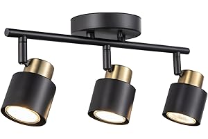 CRAFTRONOS 3 Light Track Lighting Kit, Matte Black Brass Finish 3 Way Adjustable with GU10 Modern Ceiling Directional Spot Lighting for Kitchen,Bedroom,Living Room