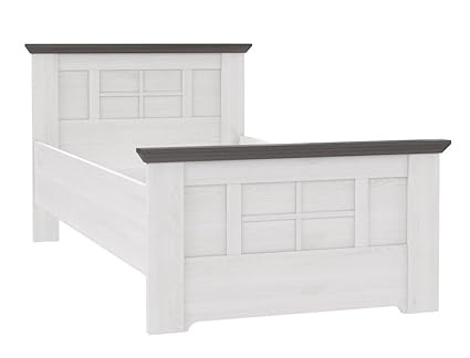expendio Bett Gaston 100x200 cm Schneeeiche Weiss grau Komfortbett Seniorenbett Singlebett Gästebett Schlafzimmer Landhausmöb