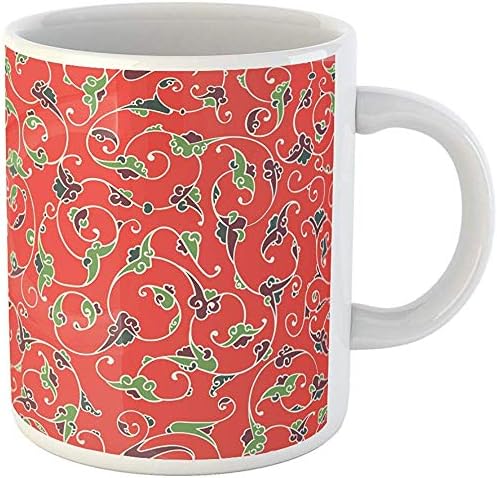 Funny Gift Unique Coffee Mug Seamless Pattern Design with Detailed Iznik Style Floral Motifs Drawn 11 Oz Ceramic Coffee Mugs Tea Cup Souvenir