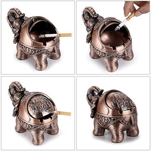 fansheng Metalen Olifant Asbak Winddicht met Cover, Creatieve Woonkamer Ruimte Draagbare Asbak Rood Koper Staand Olifant - Afbeelding 5