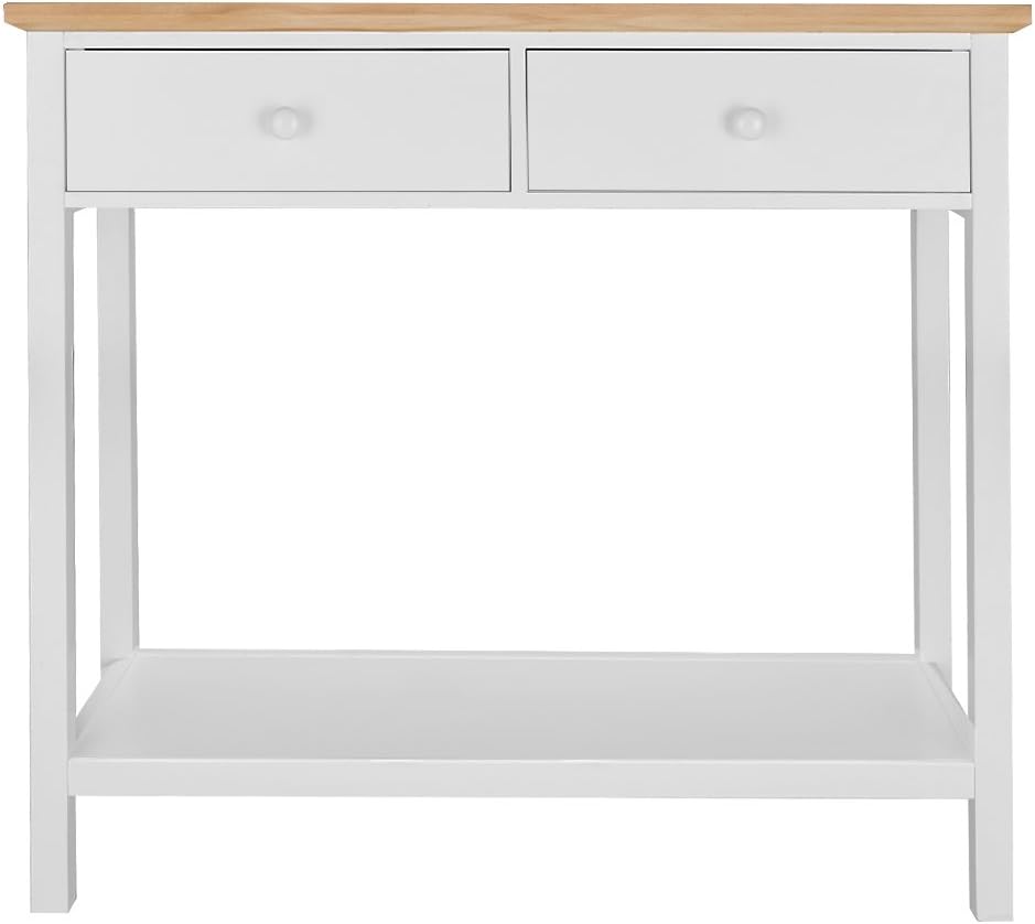 PananaHome Corona 2 Drawer Console Table with Shelf Desk Unit Hallway White