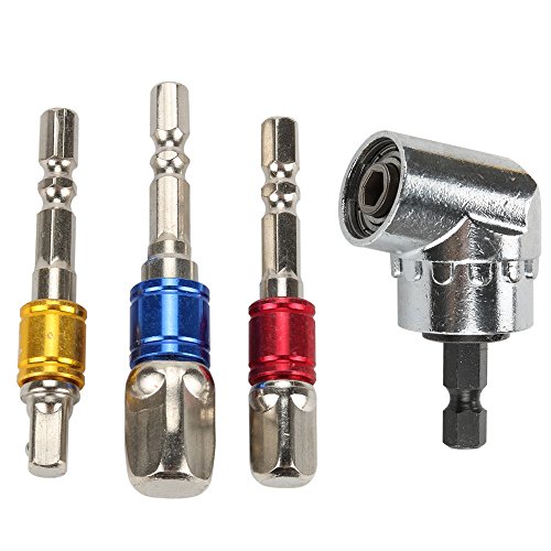 Ginode 3 PCS 1/4" 3/8" 1/2" Hex Shank Square Nut Driver Power Drill Bit Extension Socket Adapter Set + 105 Degree Right Angle Driver Angle Extension Power Screwdriver Drill Attachment - Thumbnail 4