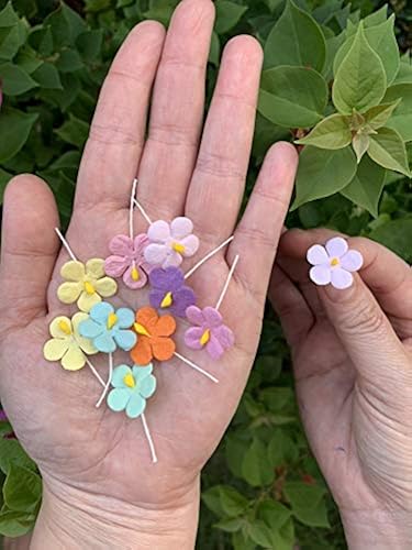 100 Pcs Mulberry Paper Flowers Blossom with Thread stem Scrapbooking Card  Marking DIY Crafts 18 x18mm Mini Pap
