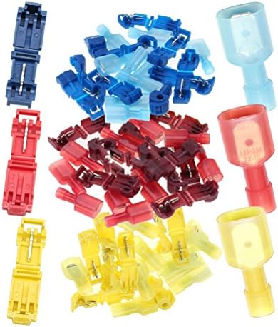 T-Tap Wire Terminals 60PCS/30 Pairs Quick Splice Electrical Connectors Self-Stripping and Nylon Fully Insulated Male Spade Disconnect Kit