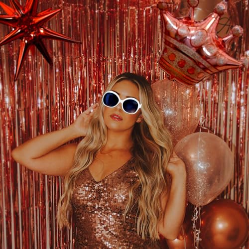 Pink Gold Birthday Party Decorations, Happy Birthday and Love Foil Letters Balloons, Pink Gold Fringe Curtain and Tassels, Stellate and Rainbow Balloons for Princess Party