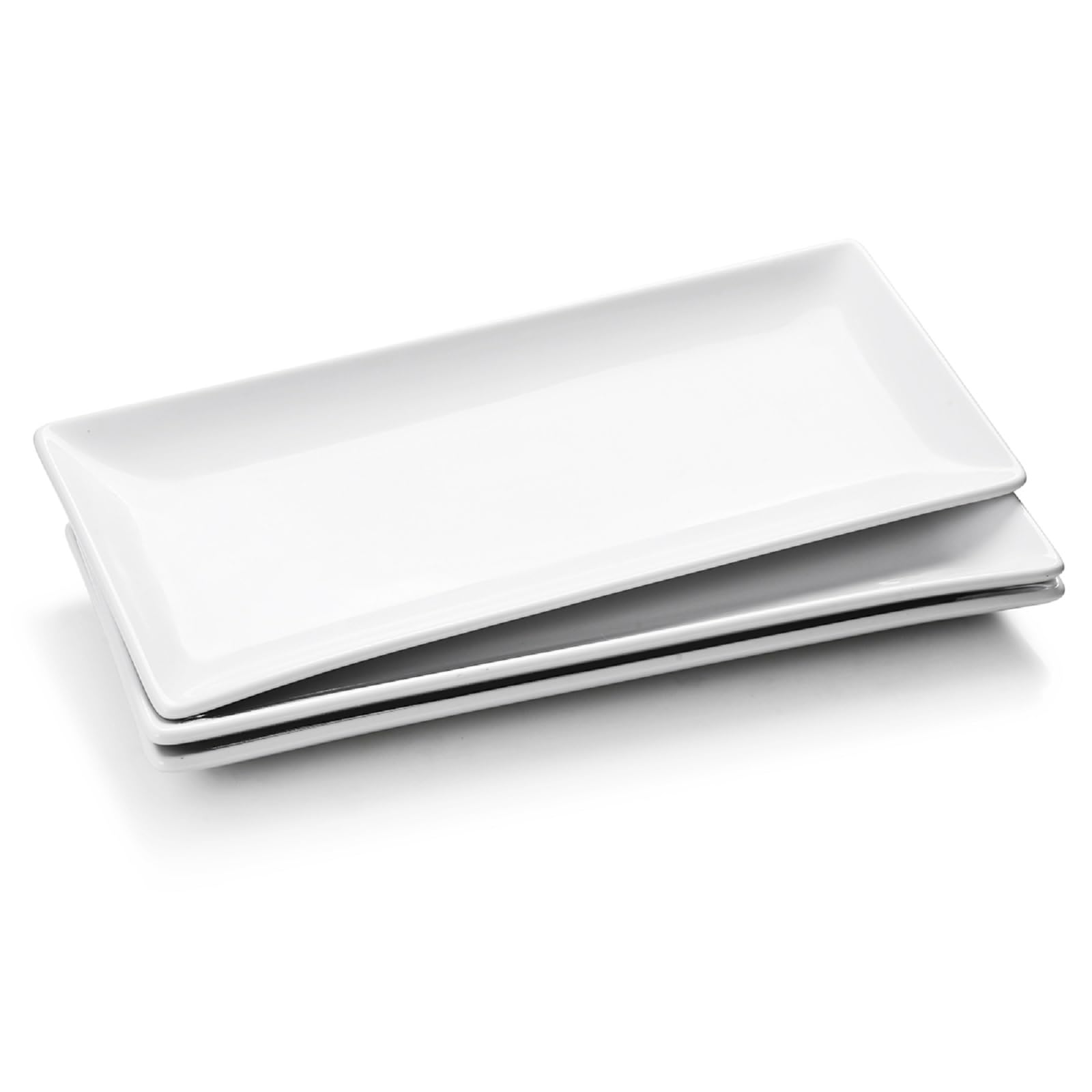 WishDeco Ceramic Serving Platters Set of 3, White Rectangular Plates L35 cm x W15 cm, Large Serving Trays 14 inch, Porcelain Serving Dishes, Party Platters for Dessert, Buffet, Snack, Steak, Fruit