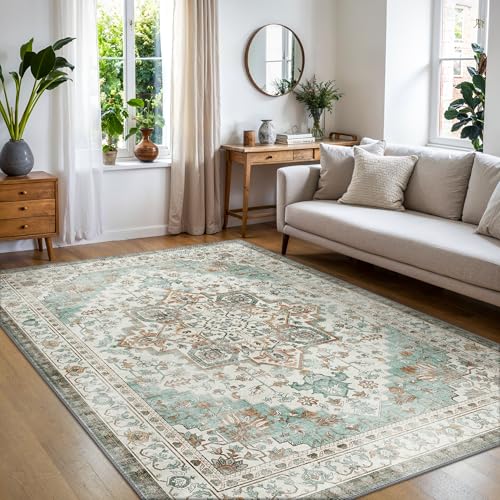 BEIMO Vintage Waschbarer Teppich Wohnzimmer, 160x230cm Hellgrün