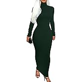 Memoriesea Women's Basic Turtleneck Long Sleeve Ribbed Bodycon Fall Slim Solid Maix Pencil Dress