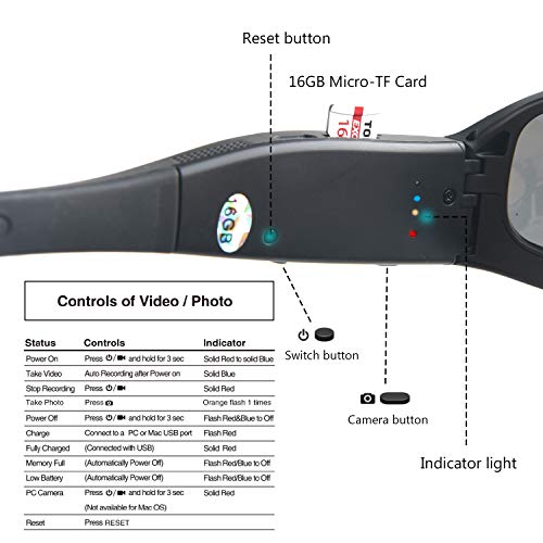 Forestfish Camera Glasses Video Recording Sunglasses 1080P HD Video Recording Camera with 16GB TF Card - Thumbnail 4
