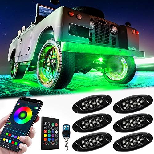 RGB LED Rock Lights, Esky 6 Pods Multicolor Neon Underglow Lighting Kit, IP68 Waterproof LED Accent Lights with APP&RF Control Music Mode Timing Function for Off Road Truck Jeep Car ATV SUV Motorcycle RGB LED Rock Lights, Esky 6 Pods Multicolor Neon Underglow Lighting Kit, IP68 Waterproof LED Accent Lights with APP&RF Control Music Mode Timing Function for Off Road Truck Jeep Car ATV SUV Motorcycle