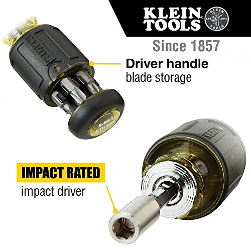 Klein Tools 32308 Multibit Stubby Screwdriver, Impact Rated 8in1
